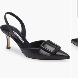 Manolo Blahnik Black Slingback Heels with Buckle